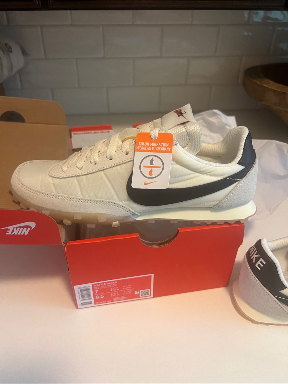 Nike Women's Cream and Black Retro Runner Sneakers